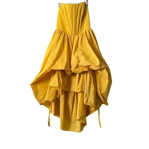 Anthropologie Yellow Strapless Ruched Hi-Low Corset Gown Size M Wedding Guest - Picture 4 of 7
